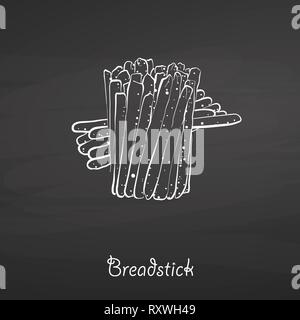 Breadstick food sketch on chalkboard. Vector drawing of Dry bread, usually known in Italy. Food illustration series. Stock Vector
