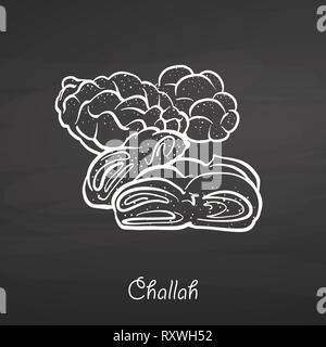 Challah food sketch on chalkboard. Vector drawing of Leavened, usually known in Poland and Israel. Food illustration series. Stock Vector