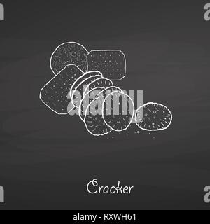 Cracker food sketch on chalkboard. Vector drawing of Crispy bread, usually known in International. Food illustration series. Stock Vector