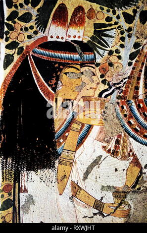 Tomb painting from the tomb of the Ancient Egyptian official, Userhat who was the Royal Scribe, Child of the Royal Nursery, during the 18th dynasty king Amenhotep II Stock Photo