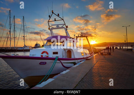 Beautiful sunset light over the port of Palamos in Spainish Costa Brava Stock Photo