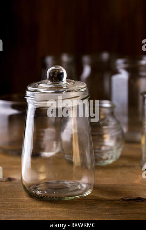 Glass jars of various shapes Stock Photo