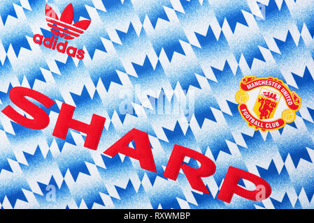 Close up of a retro Manchester United Jersey Stock Photo - Alamy