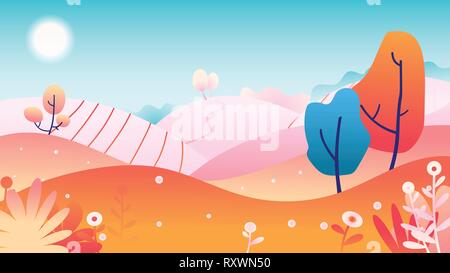Flat Colorful Landscape Background in Linear Style. EPS 10. Stock Vector