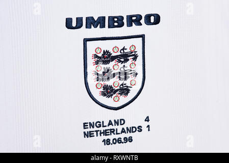 Close up oF England National football team Euro 96 kit Stock Photo - Alamy