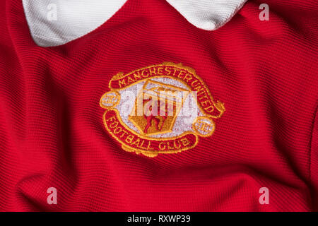 Close up of a retro Manchester United Jersey Stock Photo - Alamy