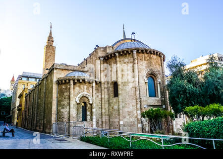 Beirut Al Omari Mosque Back View with Minarets in Background Stock Photo