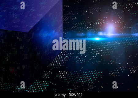 Abstract cryptography and big data 3D cube. Modern communication technology. Spotted background Stock Photo