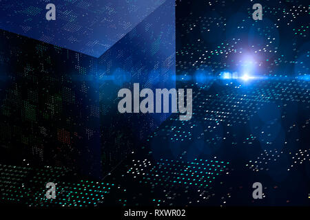 Abstract 3D cryptography and big data cube. Modern communication technology. Spotted background Stock Photo