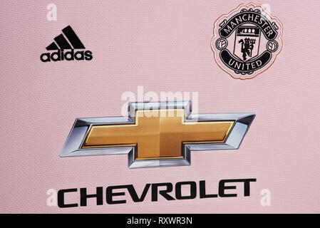 Close up of the 2018/19 Manchester United Away Kit. Stock Photo