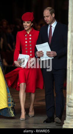 Duke and Duchess of Cambridge leave after Commonwealth Service at Westminster Abbey, London. Stock Photo