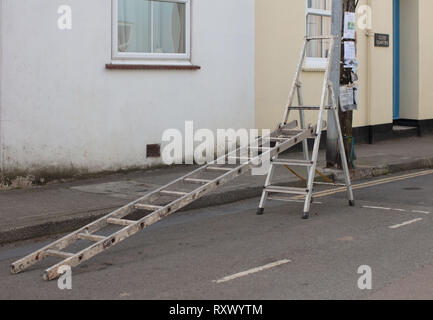 A shot of a ladder parked in the road, devon,UK Stock Photo