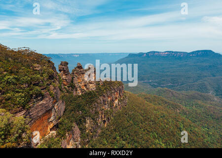 The Three Sisters from Echo Point in the Blue Mountains National Park at Sunset. Stock Photo