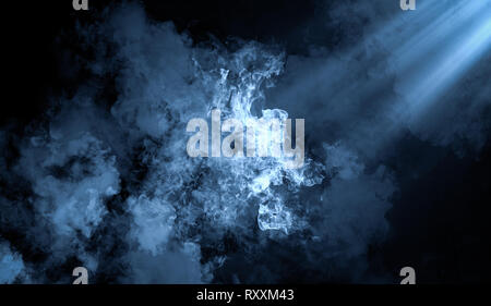 Abstract blue smoke steam moves on a black background . The concept of aromatherapy. Spotlight texture Stock Photo