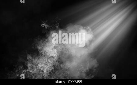 Abstract spotlight with misty smoke on isolated black background. Stock Photo