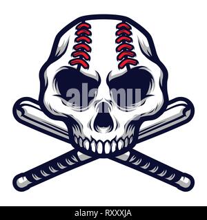 Skull with Crossed Baseball Bat Logo Badge Stock Vector