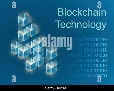 Blockchain concept slider banner design with isometric blocks chain illustration and text vector illustration Stock Vector