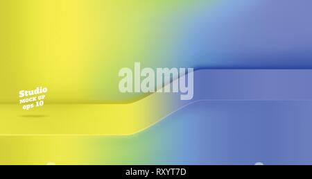 Vector,Empty slope step neon yellow gradient to vivid blue studio table room background ,product display with copy space for display of content design Stock Vector