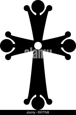 Four pointed cross drop shaped Cross monogram Religious cross icon black color vector illustration flat style simple image Stock Vector