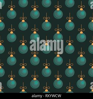 Merry Christmas tree toy ball green blue seamless pattern Stock Vector