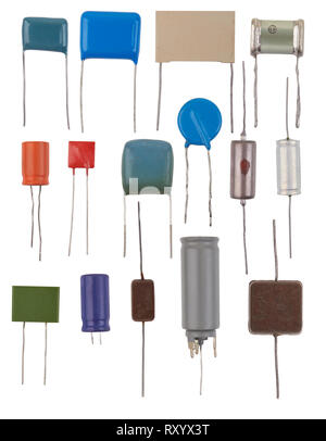 Capacitors types isolated on a white background Stock Photo