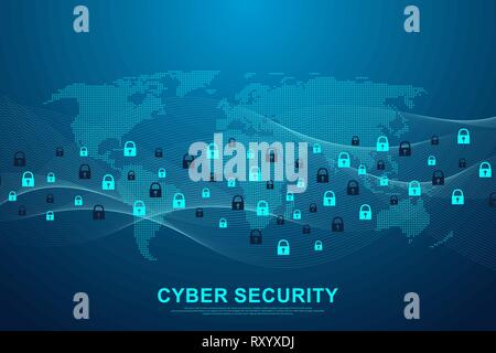 Cyber security concept or information network protection. Data protection concept. Future cyber technology web services, web banner. Vector Stock Vector