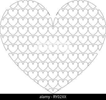 Heart with hearts inside Heart pattern in heart icon black color outline vector illustration flat style image Stock Vector