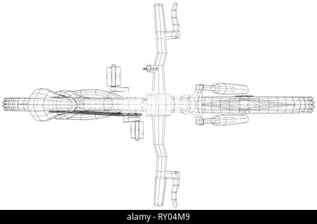 Bicycle. Vector wireframe concept. Blue purple. Created illustration of 3d. Stock Vector