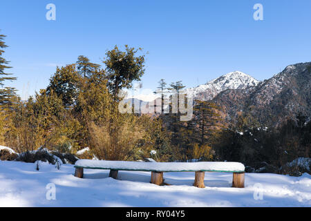 Winter snow covered mountain peaks in India. Stock Photo