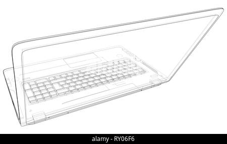 Laptop outline isolated on white background. Created illustration of 3d Stock Vector