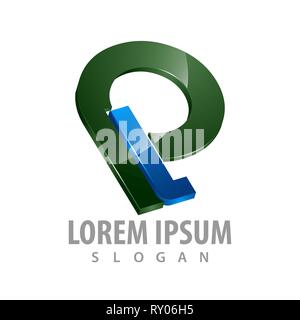 3D initial letter PL logo concept design. Symbol graphic template element Stock Vector