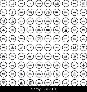 100 transportation icons set in simple style Stock Vector