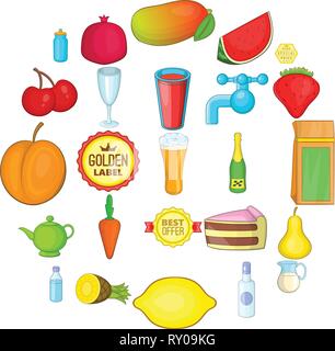 Tropical fruits icons set, cartoon style Stock Vector