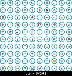 100 fantasy icons set, cartoon style Stock Vector