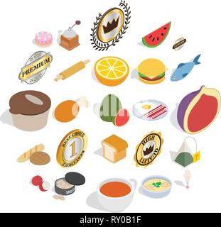 Fast food icons set, isometric style Stock Vector
