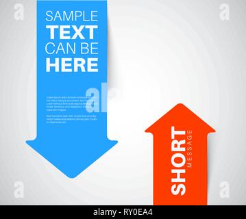 Blue and red vertical arrow bookmark with realistic shadow pointing at the content Stock Vector