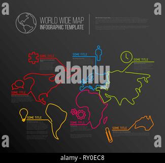 Dark World map infographic template with pointer marks, legend and ...