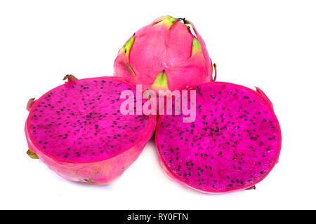 Sliced red pitahaya on a white background Stock Photo