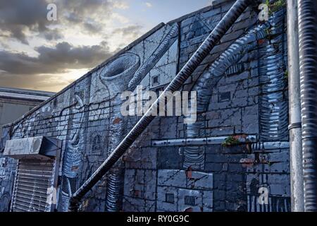 An urban style graffiti wall at The House Skatepark in Sheffield Stock Photo