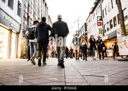 Nurmberg, GERMANY - February 27, 2019: Crowd of people walking on th shopping street. Stock Photo