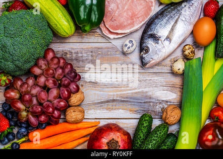 Pegan diet foods on wooden table Stock Photo