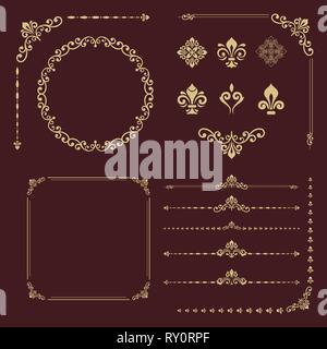 Vintage Set of Vector Horizontal, Square and Round Elements Stock ...