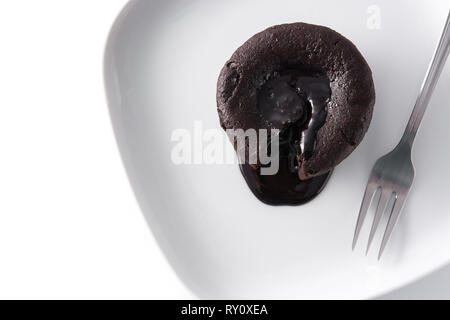 Coulant chocolate cake isolated on white background. Top view Stock Photo