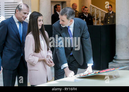 Madrid, Spain. 11th Mar, 2019. King Felipe VI of Spain attend and Audience to the winning children of the 37th edition of the school contest ‘What is a King for you?' at El Pardo Palace on March 11, 2019 in Madrid, Spain. March11, 2019. Credit: Jimmy Olsen/Media Punch ***No Spain***/Alamy Live News Stock Photo