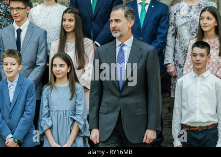 Madrid, Spain. 11th Mar, 2019. King Felipe VI of Spain attend and Audience to the winning children of the 37th edition of the school contest ‘What is a King for you?' at El Pardo Palace on March 11, 2019 in Madrid, Spain. March11, 2019. Credit: Jimmy Olsen/Media Punch ***No Spain***/Alamy Live News Stock Photo