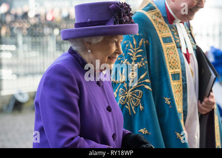 London, Britain. 11th Mar, 2019. Britain's Queen Elizabeth II attends the Commonwealth Day celebrations at Westminster Abbey in London, Britain, on March 11, 2019. Credit: Ray Tang/Xinhua/Alamy Live News Stock Photo