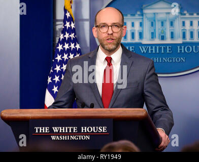 Office of Management and Budget (OMB) Acting Director Russell Vought briefs the media in the White House Brady Press Briefing Room in Washington, DC on Monday, March 11, 2019. Credit: Ron Sachs / CNP | usage worldwide Stock Photo