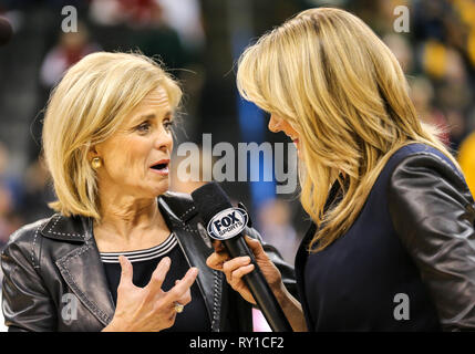Oklahoma City, OK, USA. 11th Mar, 2019. Baylor Head Coach Kim Mulkey is interviewed by Fox Sports' Stacey Dales after winning the Phillips 66 Big 12 Womens Basketball Championship at Chesapeake Energy Arena in Oklahoma City, OK. Gray Siegel/CSM/Alamy Live News Stock Photo