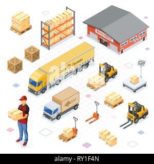 Warehouse Storage and Delivery Isometric Icons Set Stock Vector
