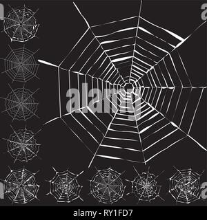 Set of 11 different spiderwebs isolated on black, easy to print, vector illustration Stock Vector